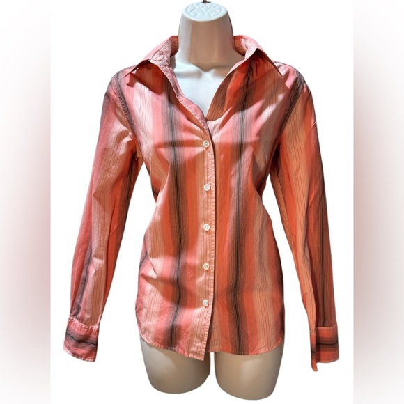 Eddie Bauer 100 | 2x 100 | 2 Cotton Poplin Button-up top pink gray white Small - Picture 1 of 11